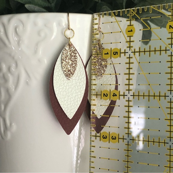 New Oversized Faux Vegan Leather Dangling Handmade Layered Earrings Glitter Gift - Picture 3 of 7